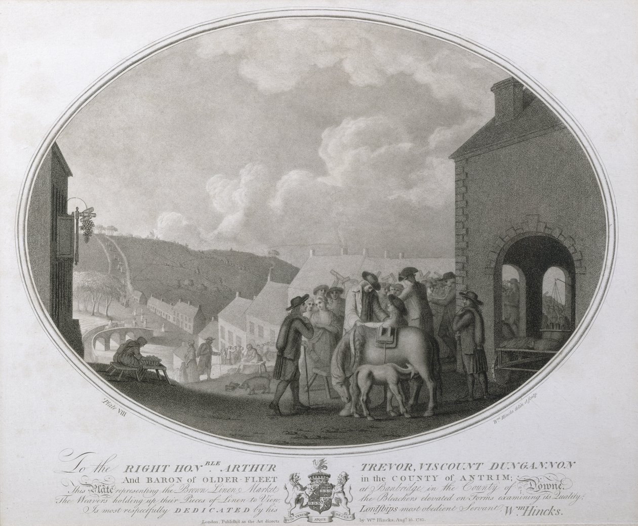 The Brown Linen Market ved Banbridge i Antrim fylke, plate VIII av The Linen Manufactory of Ireland, 1783 (mezzotint) av William Hincks