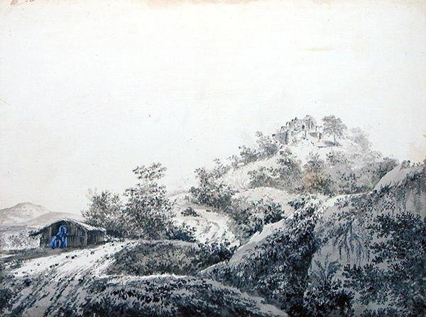 Passet til Sicri Gully (Sakrigali) fra Bengal, inn i provinsen Bahar, ca. 1781 (grå vask og grafitt med kroppsfarge på lagt papir) av William Hodges