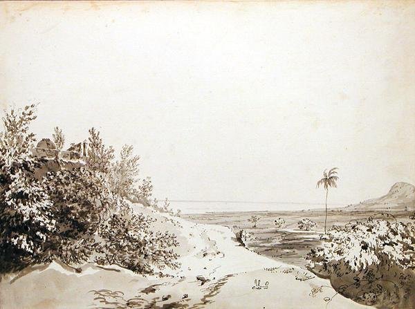 Utsikt fra Pass of Sakrigali, ser østover mot Bengal, ca. 1781 (grå vask, penn og svart blekk over grafitt på lagt papir) av William Hodges