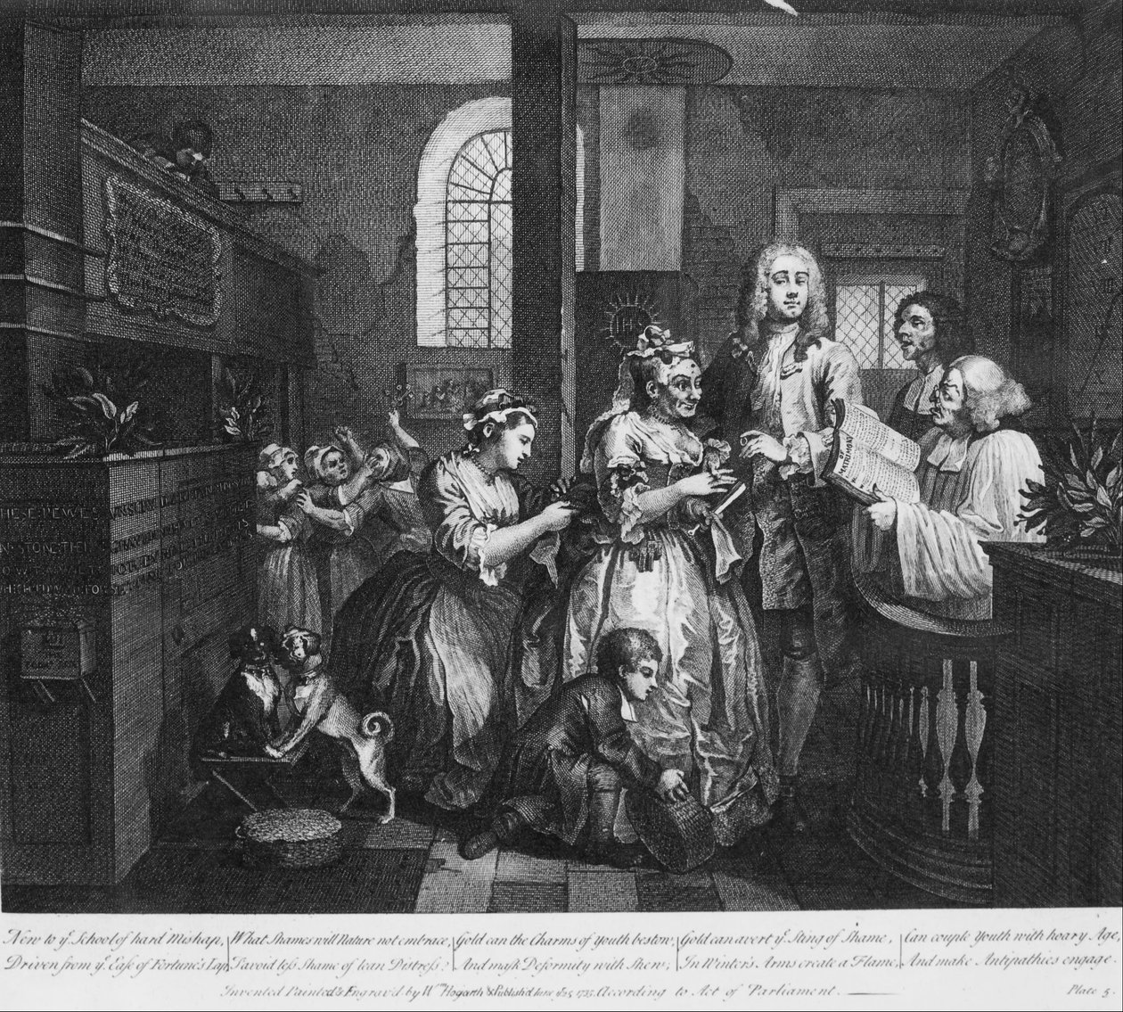 A Rakes Progress, Plate 5, Gift med en gammel hushjelp av William Hogarth