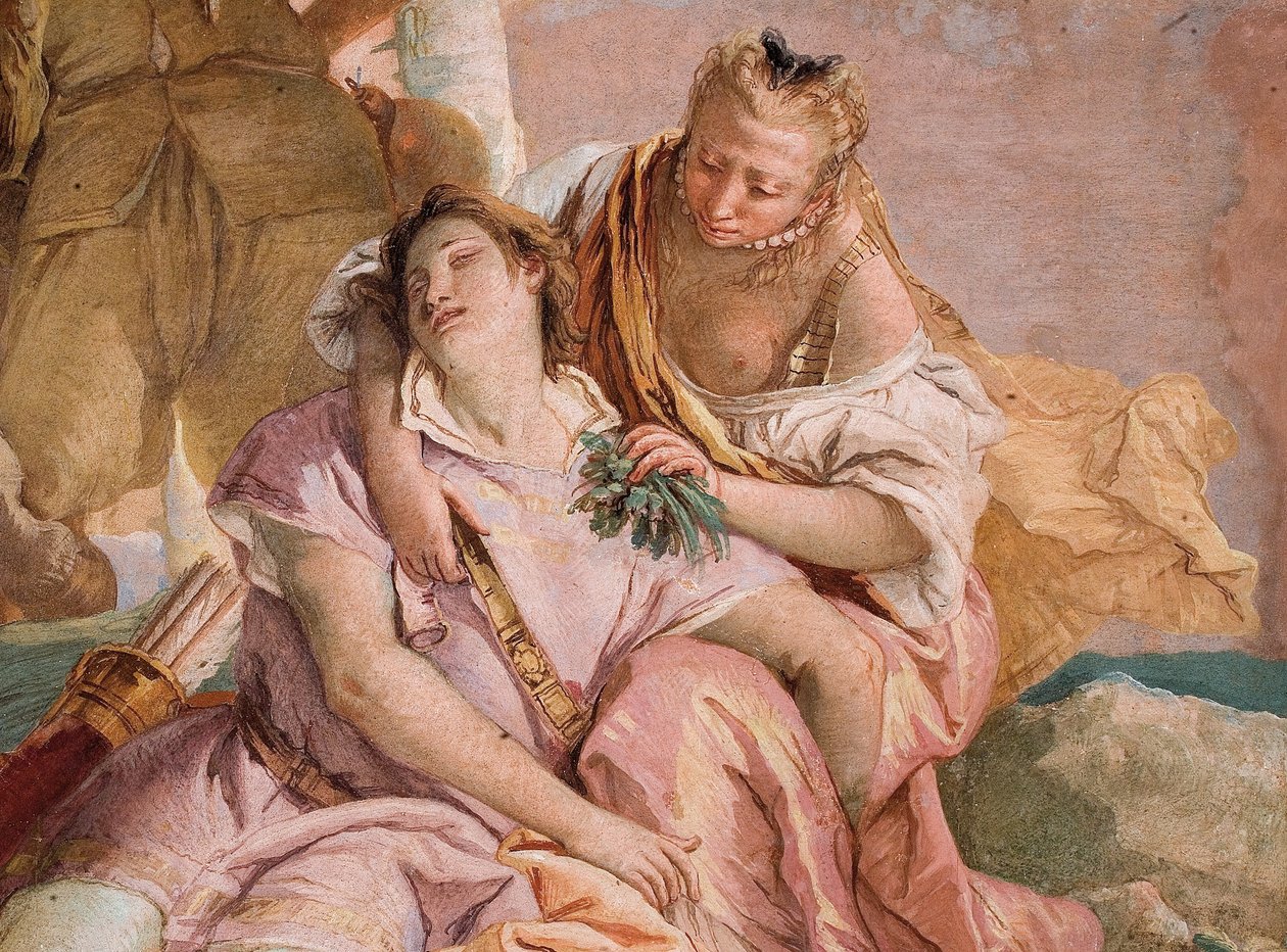Detalj fra Angelica som kommer til hjelp for den sårede Medoro, fra rommet til Orlando Furioso i Palazzina, 1757 av William Hogarth