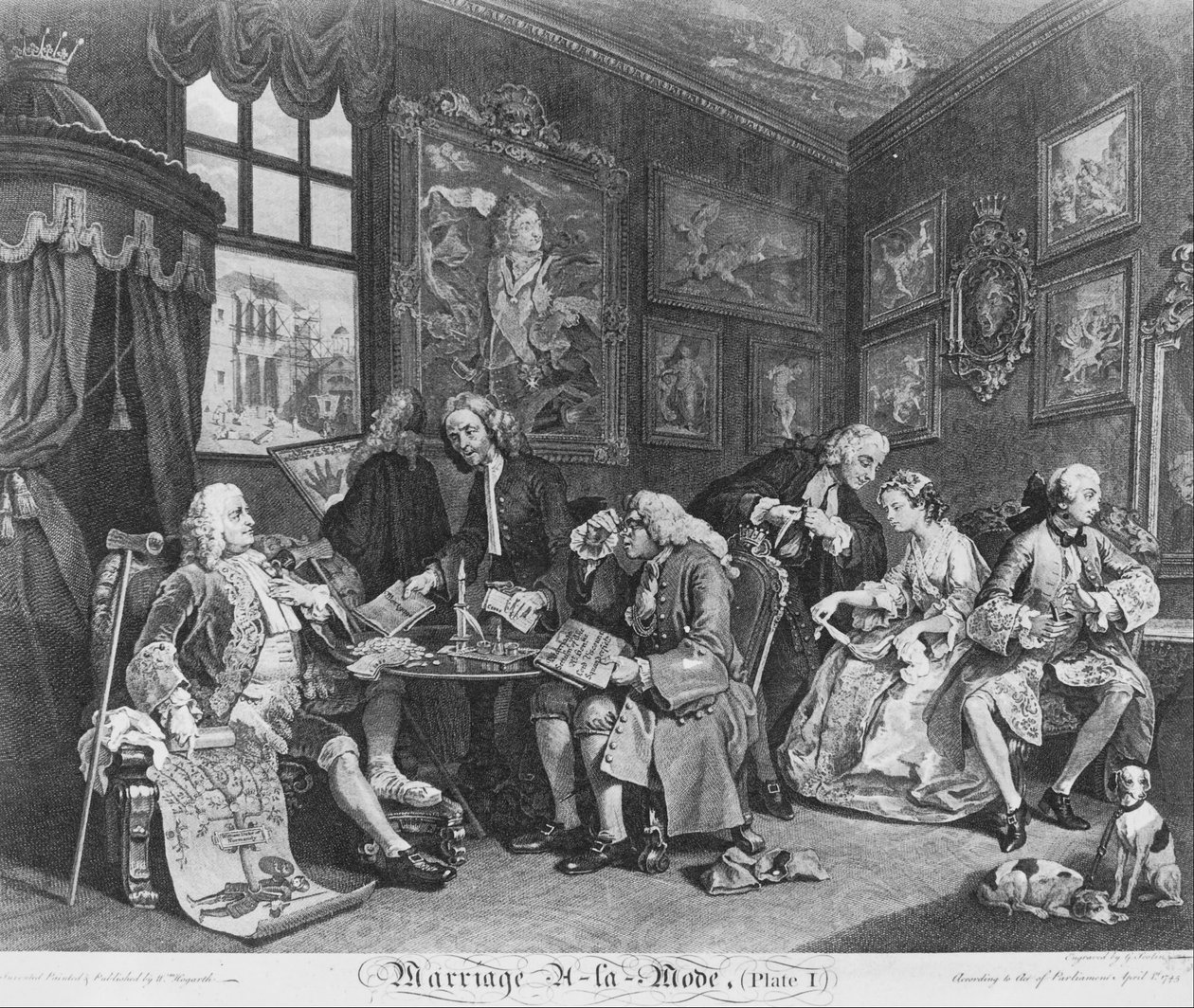 Ekteskap à la Mode, plate 1, (ekteskapskontrakten) av William Hogarth