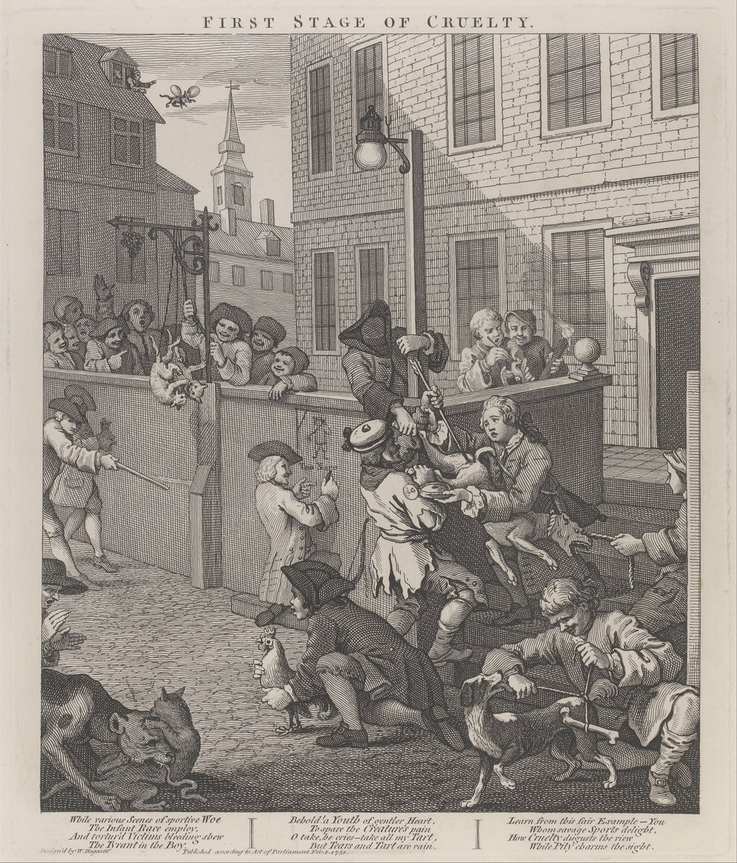 Den første fasen av grusomhet- Barn som torturerer dyr av William Hogarth