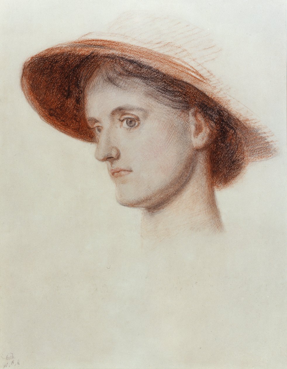 Studie av kunstnerens kone Edith (farget kritt på papir) av William Holman Hunt