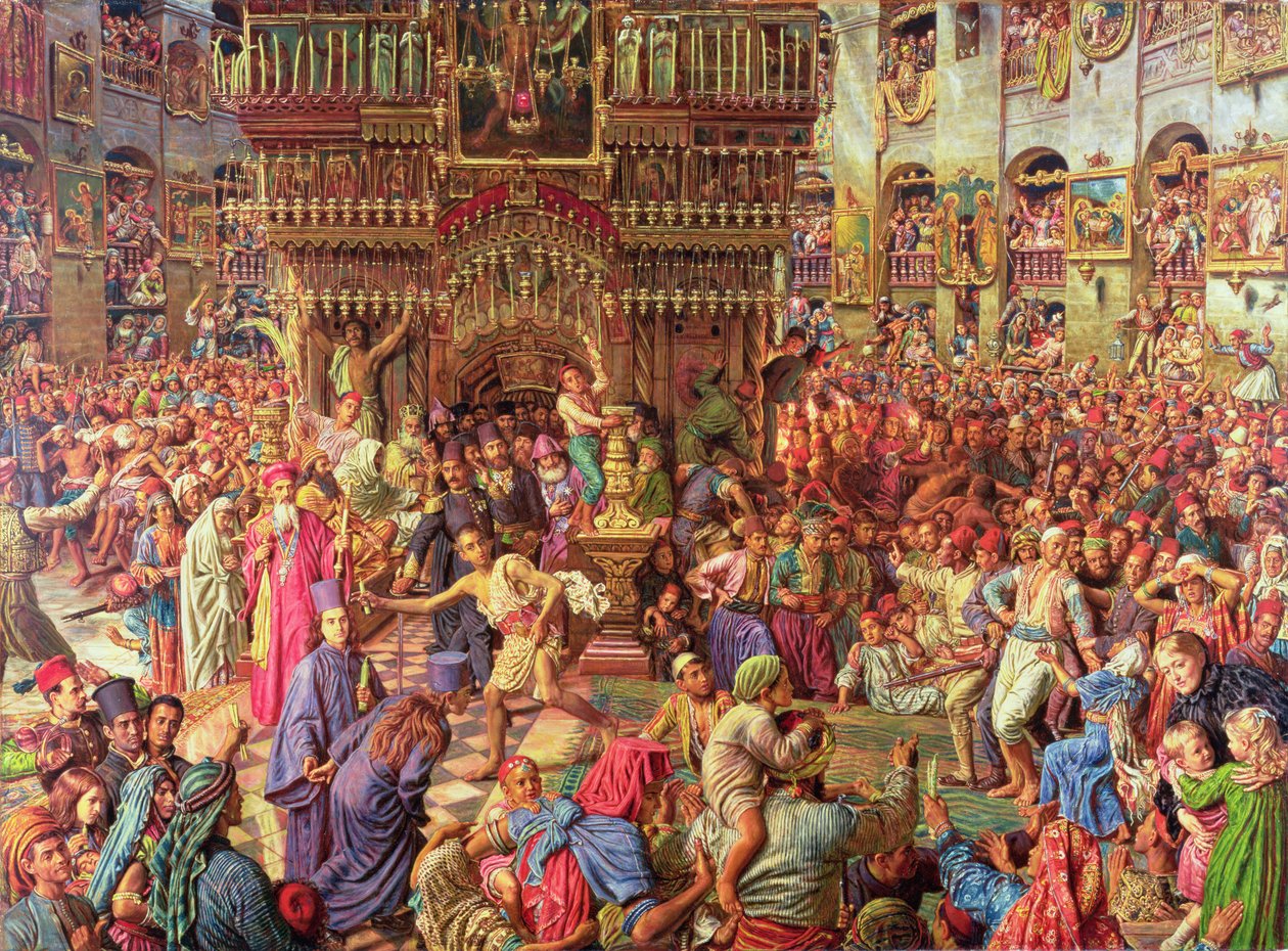 The Miracle of the Sacred Fire, Den hellige gravs kirke i Jerusalem, 1892-99 (olje og harpiks på lerret) av William Holman Hunt