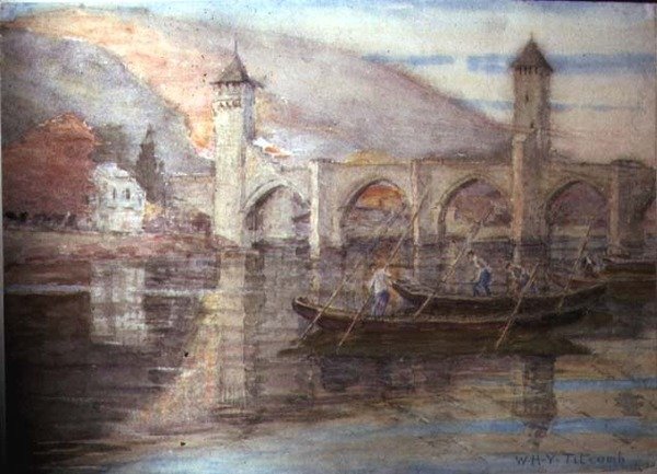 Pont Valentre, Cahors (wc på papir) av William Holt Yates Titcomb