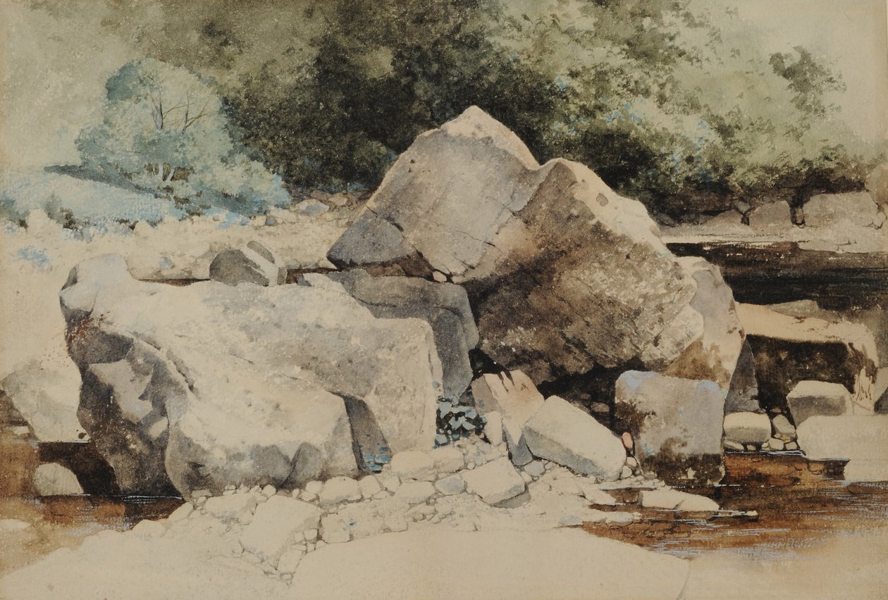 Rocks in a Mountain Stream, 1840-58 (wc på papir) av William James Blacklock