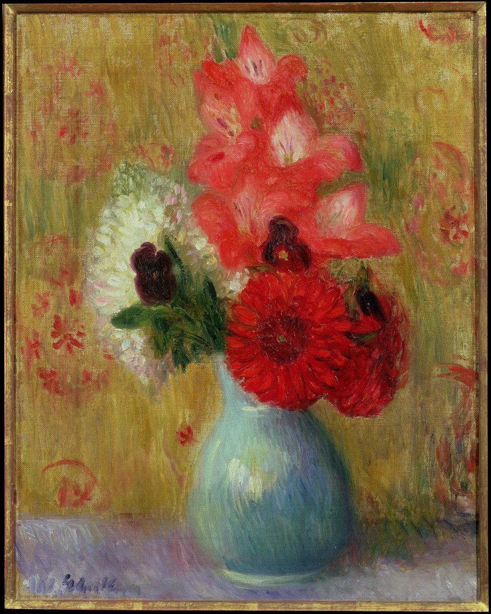 Blomsterarrangement i grønn vase av William James Glackens