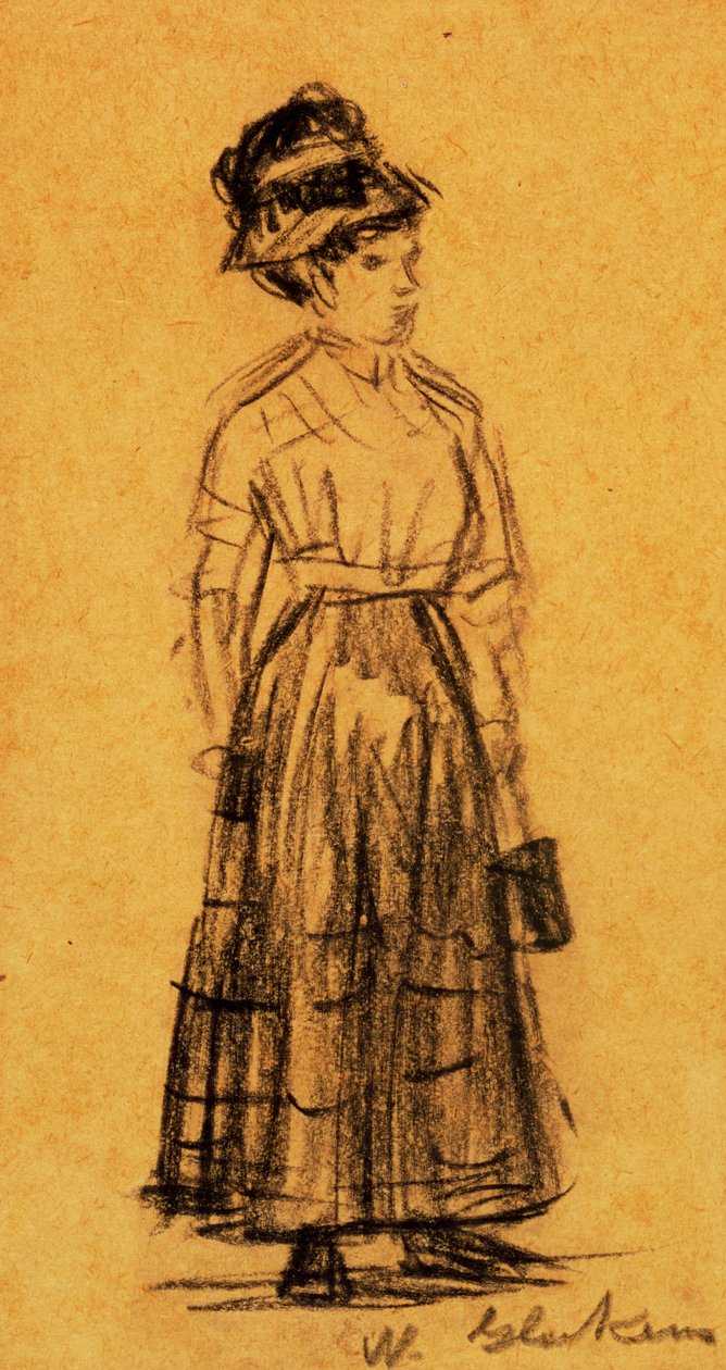 Kvinne i svart hatt og svart skjørt av William James Glackens