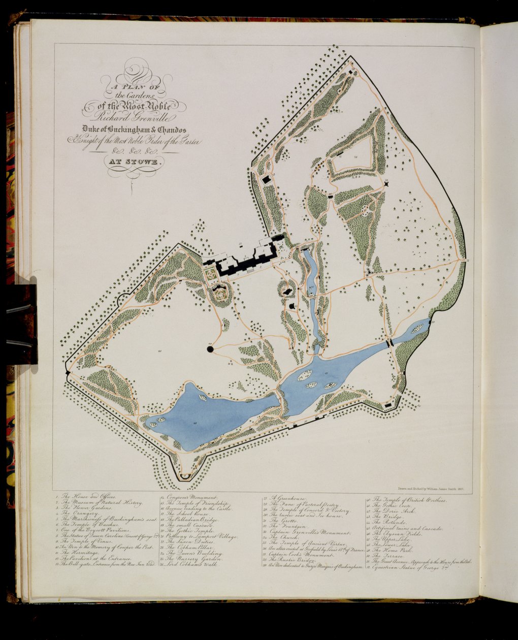 A Plan of the Gardens of Richard Grenville, Duke of Buckingham, at Stowe, etset av kunstneren, 1827 av William James Smith