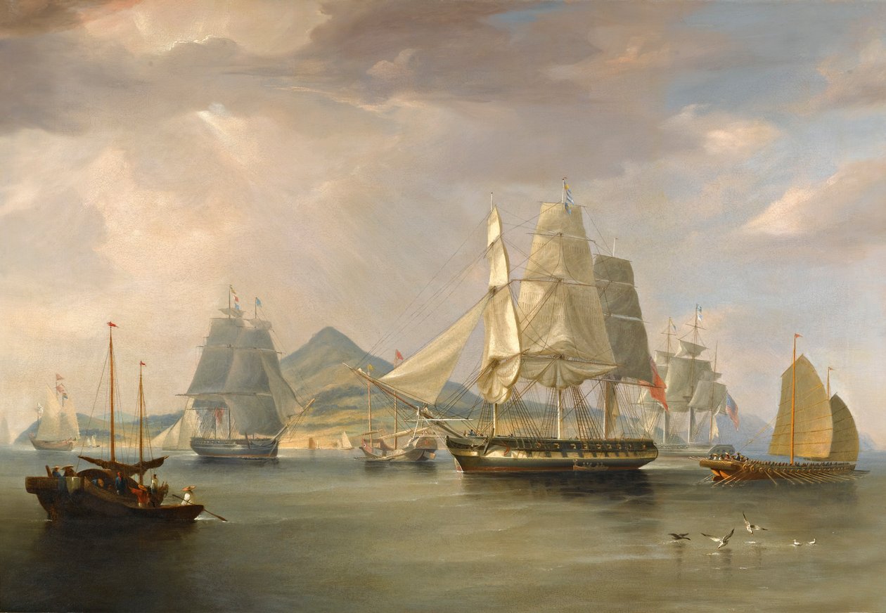 Opiumskipene i Lintin, Kina, 1824 av William John Huggins