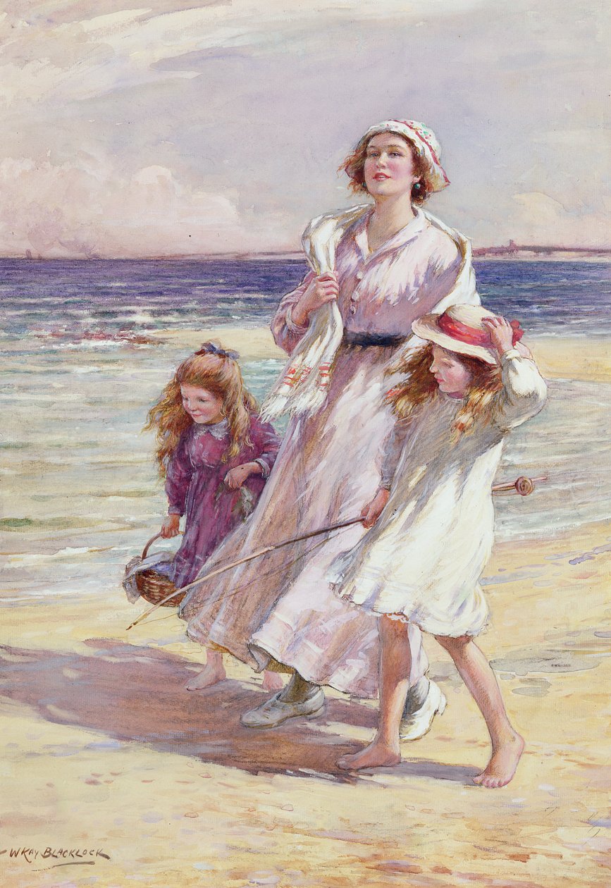 A Breezy Day at the Seaside (wc og blyant på papir) av William Kay Blacklock