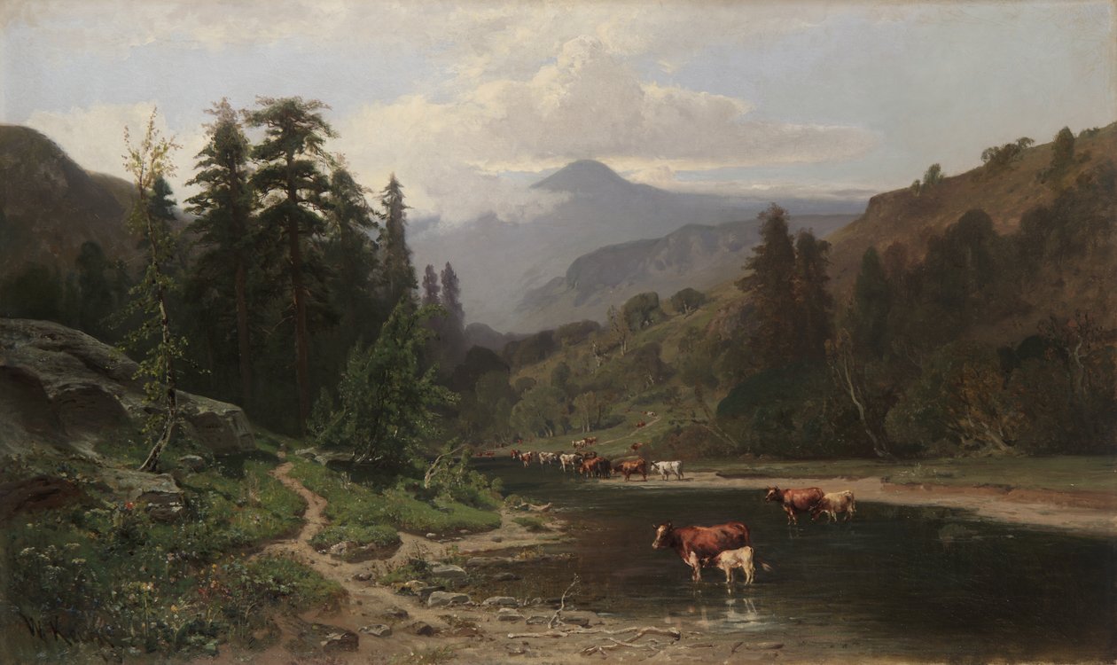 Fjelllandskap med storfe, 1879 av William Keith