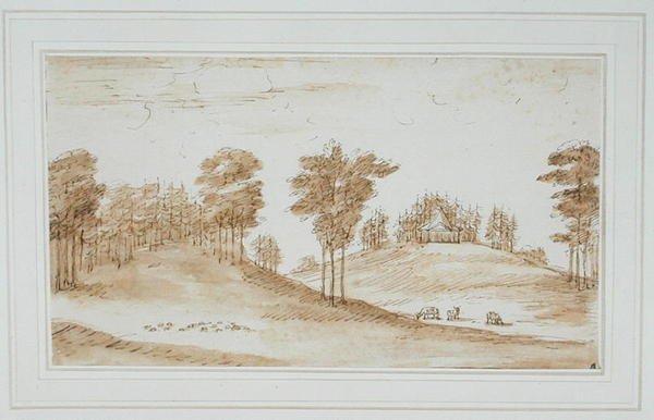 Design for en Deer Park, ca. 1730-tallet (brun vask med penn og blekk på papir) av William Kent