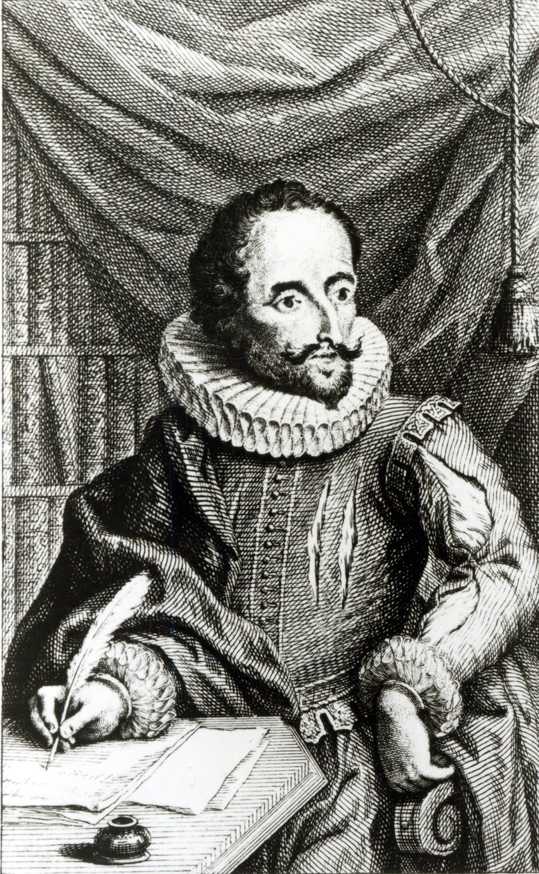 Portrett av Miguel de Cervantes Saavedra (1547-1616) gravert av Jacob Folkema (1692-1767) av William Kent