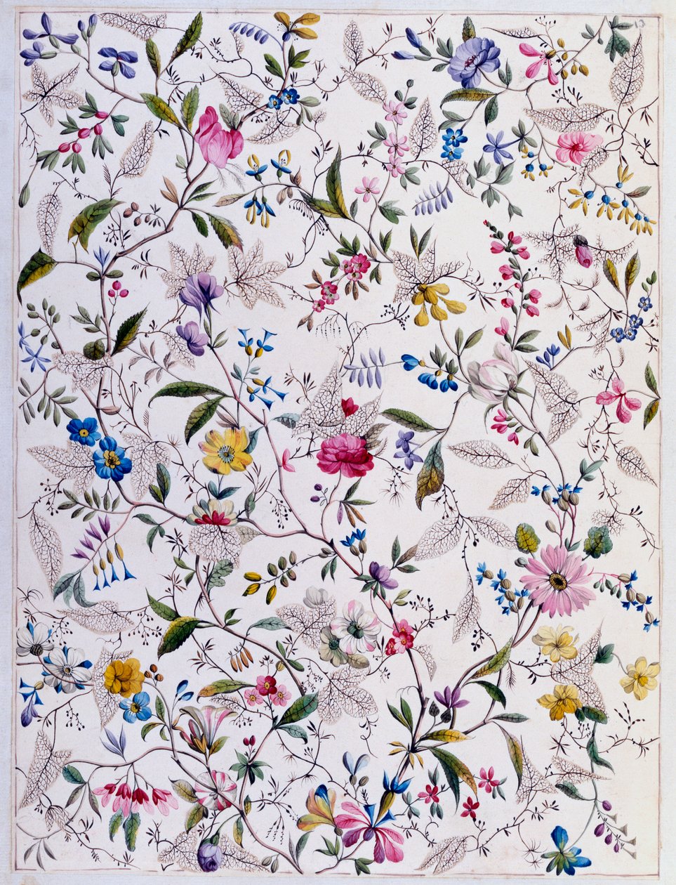 Tekstildesign, ca. 1788-92 (wc på papir) av William Kilburn