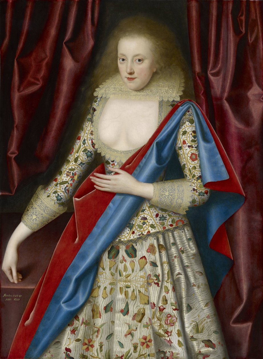 Portrett av en dame i maskeringskjole, muligens Jane, Lady Thornhagh av William Larkin