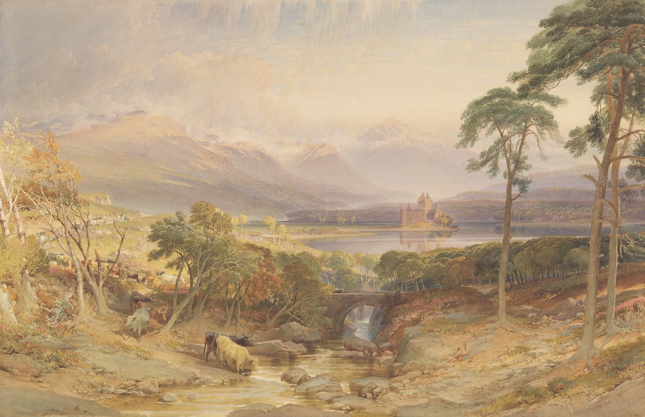 Kilchurn Castle, Argyllshire, 1865 (wc, bc, utskraping og grafitt på papir) av William Leighton Leitch