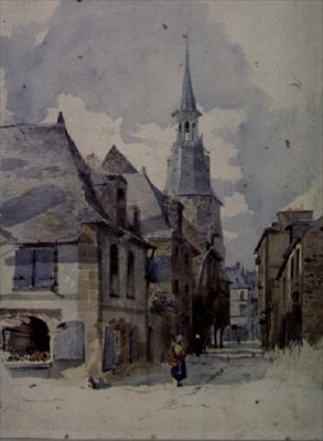 En gate i Dinan, Frankrike (tegning) av William Linnaeus Casey