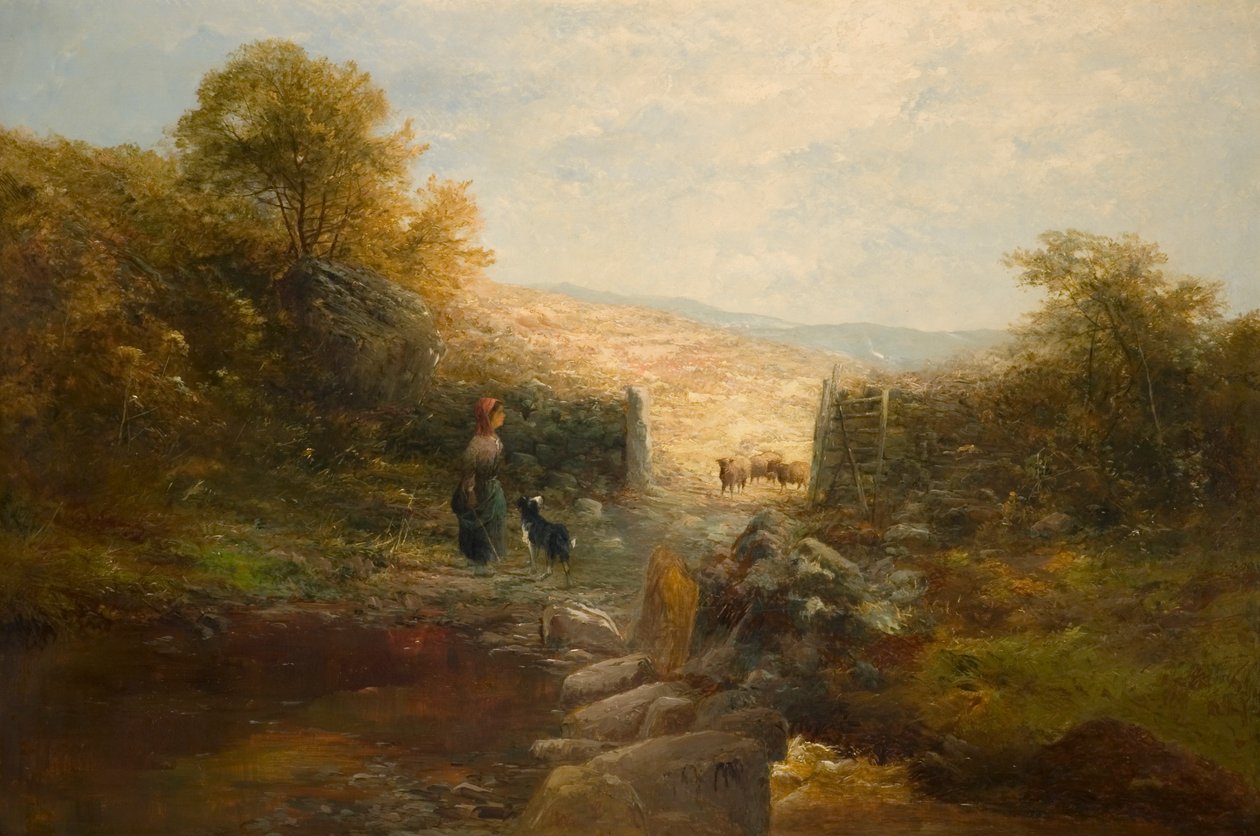 Gjeterinne med sauer av William Linnell