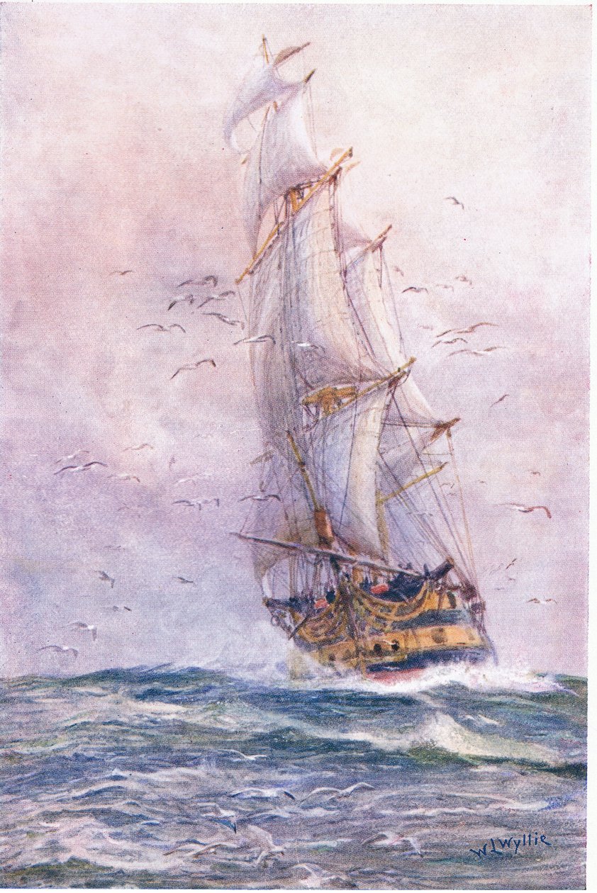 'Foudroyant', et av Nelsons gamle skip, 1915 av William Lionel Wyllie
