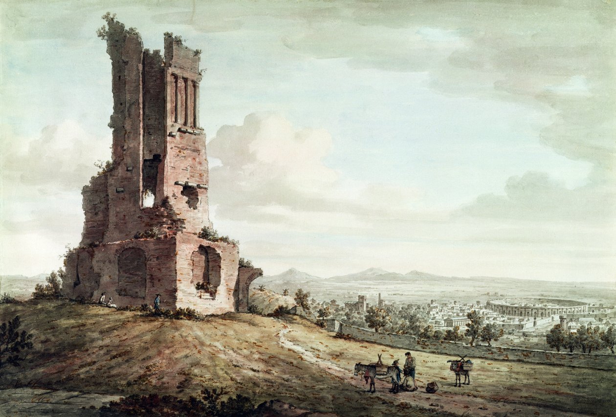 Nimes, fra Tour Magne, ca. 1765-68 (wc og penn og brunt blekk over blyant på papir) av William Marlow