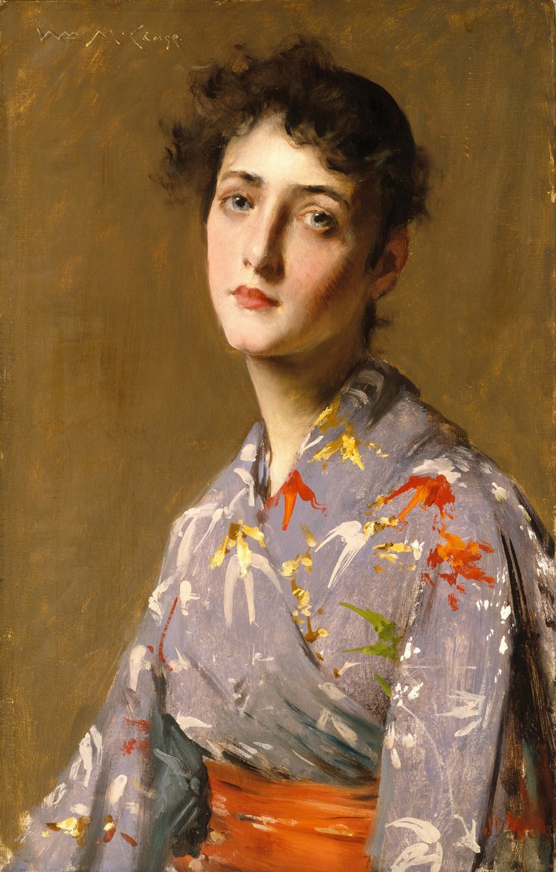 Jente i en japansk drakt av William Merritt Chase