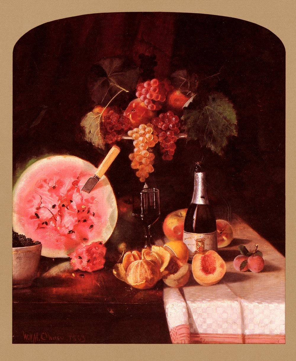 Stilleben med vannmelon av William Merritt Chase