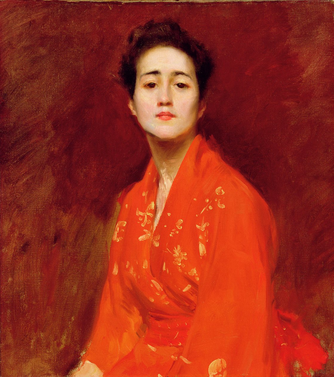 Studie av jente i japansk kjole, 1895 av William Merritt Chase