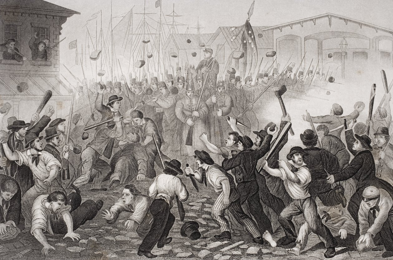 Angrep på Massachusetts 6. i Baltimore, Maryland, 19. april 1861 av William Momberger