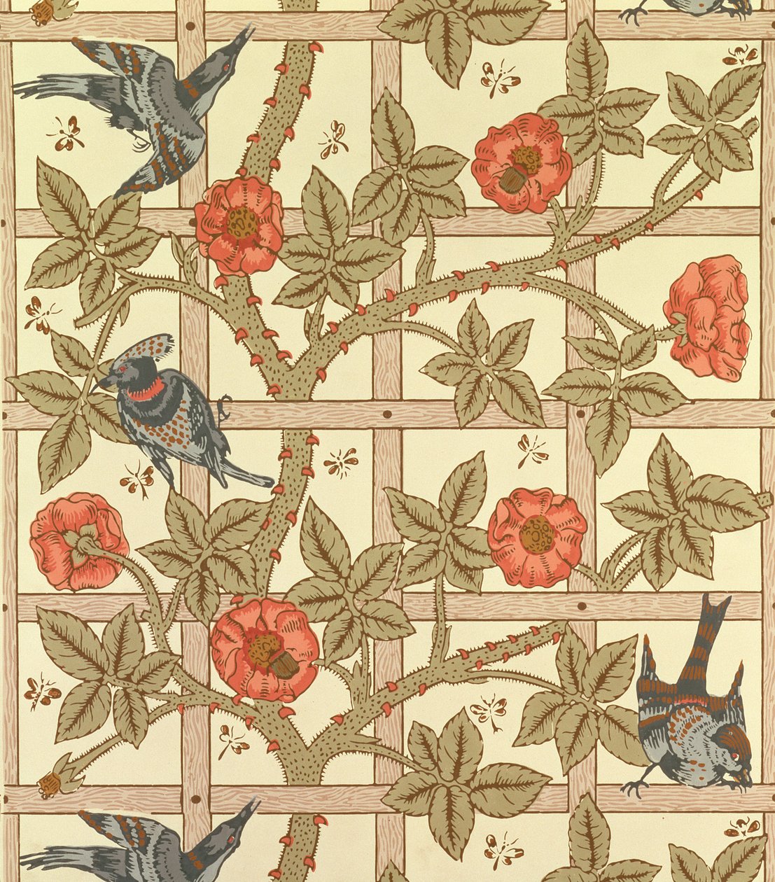 Blå og oransje espalier tapetdesign, 1864 av William Morris