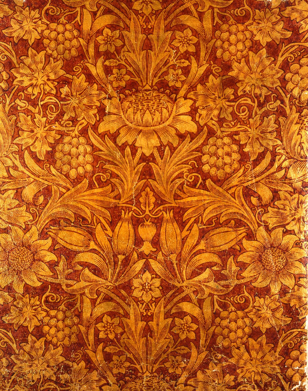 Gull og rød solsikke tapetdesign, 1879 (farget treblokktrykk på papir) av William Morris