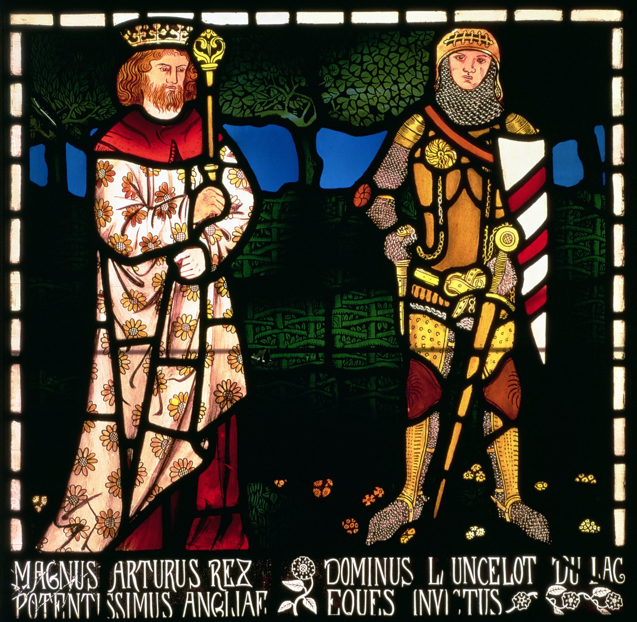 Kong Arthur og Sir Lancelot, 1862 (farget glass) av William Morris