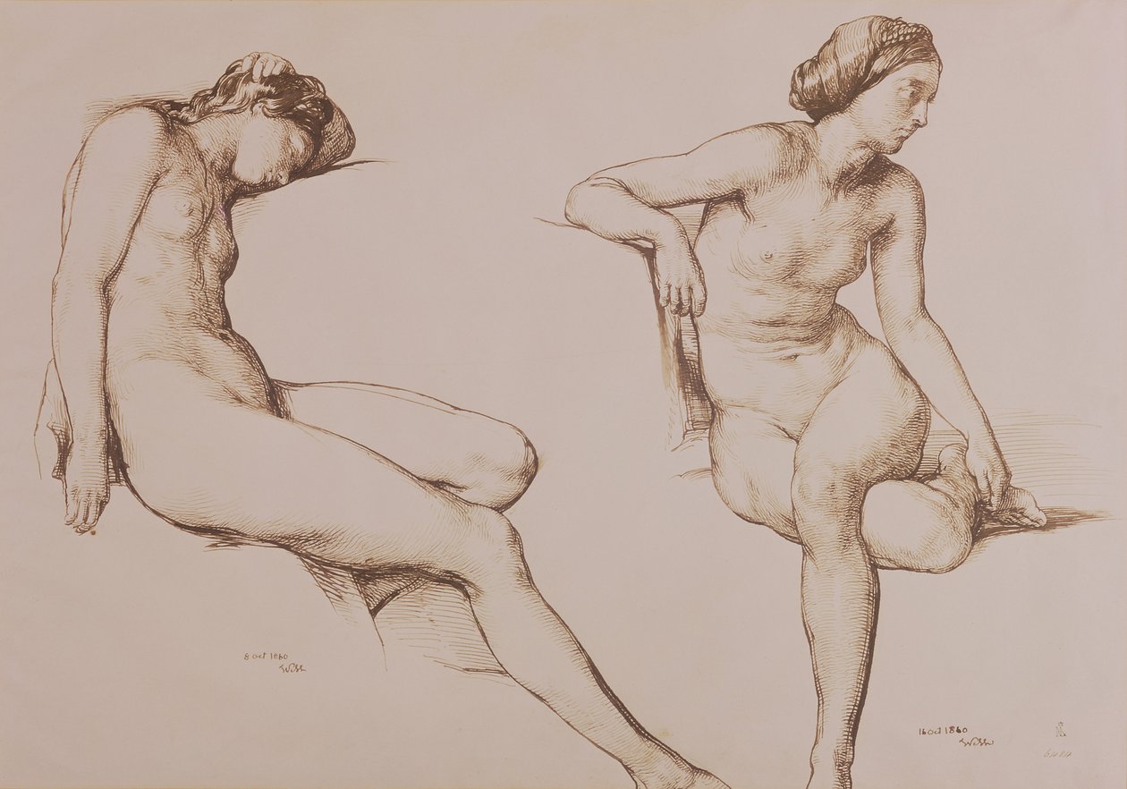 Sepia-tegning av naken kvinne, ca. 1860 av William Mulready