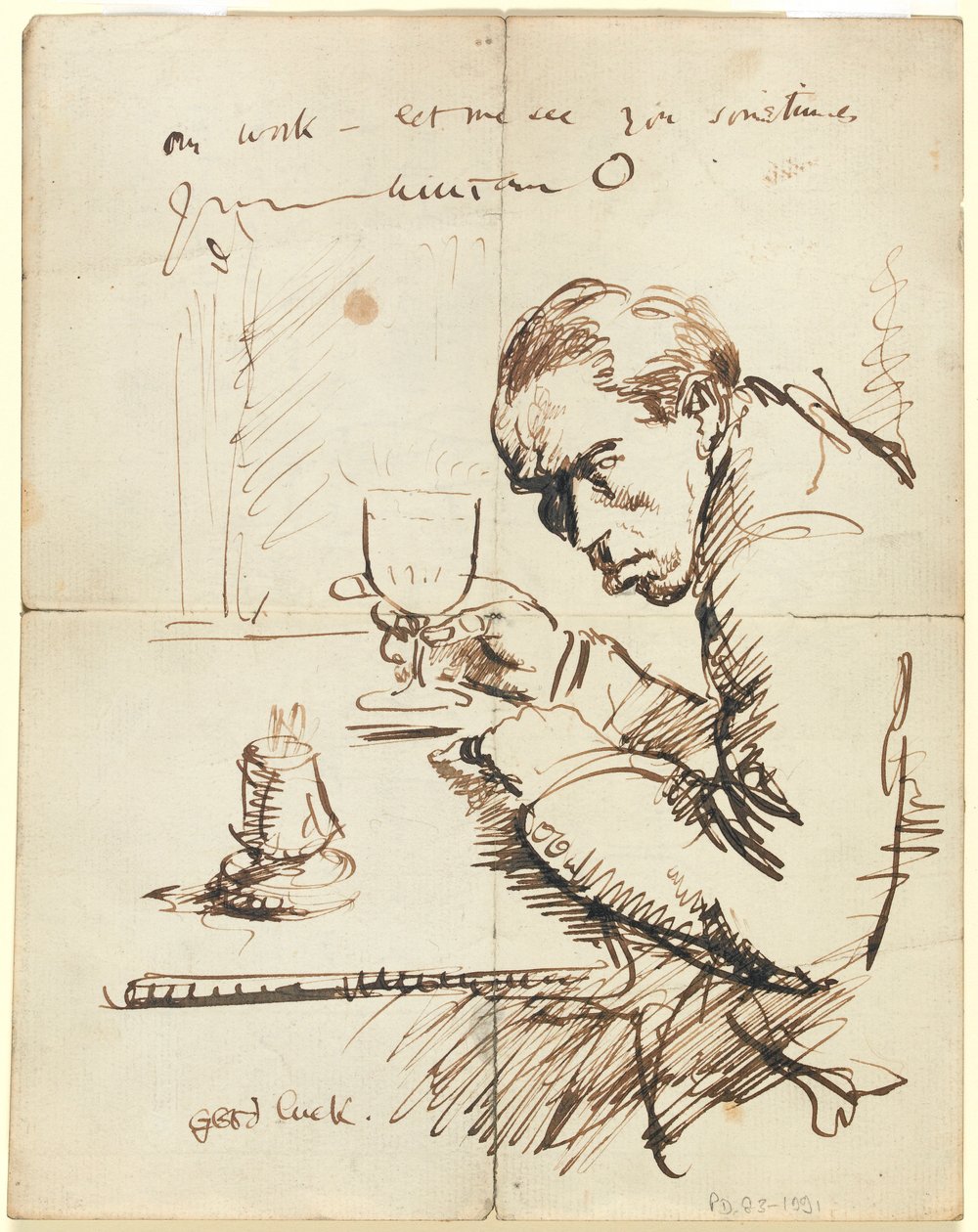 Selvportrett (penn og brunt blekk på papir) av William Orpen