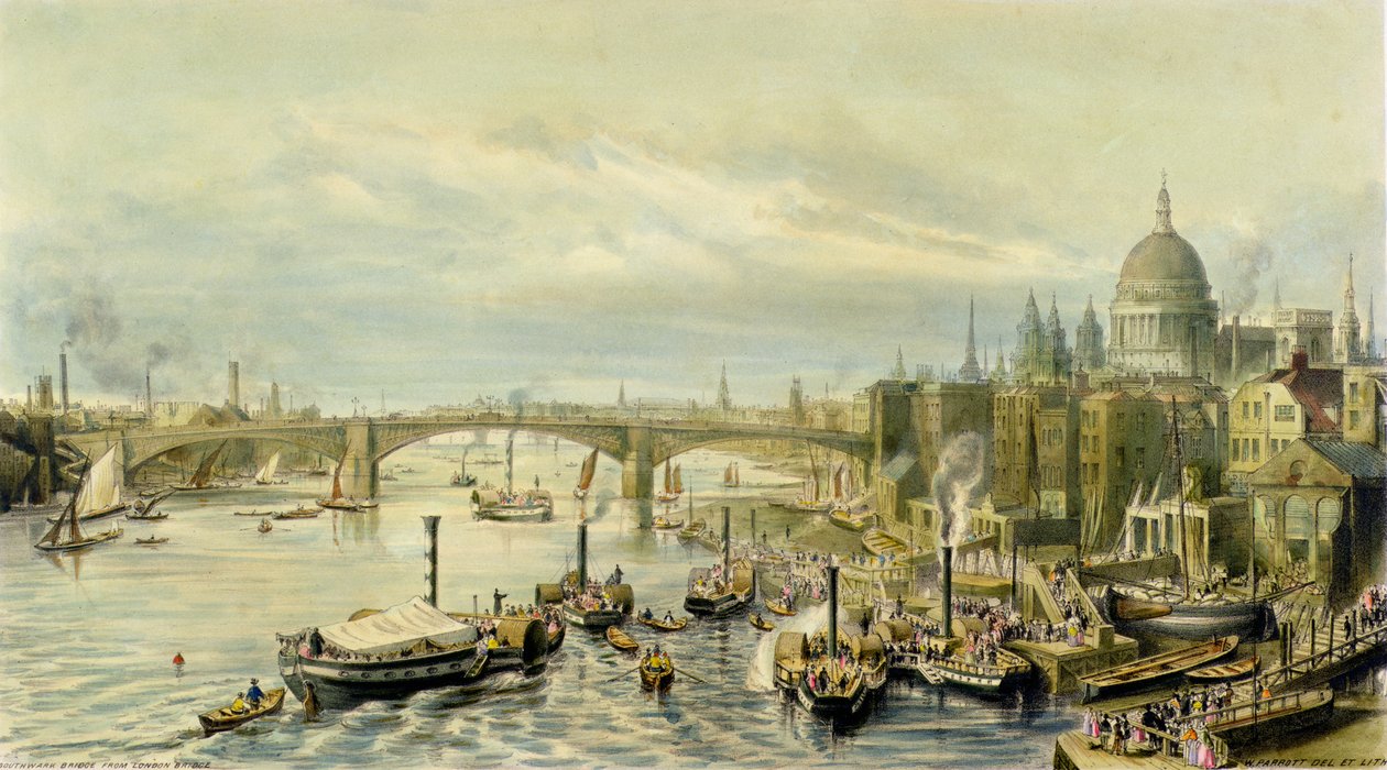 Southwark Bridge fra London Bridge av William Parrott