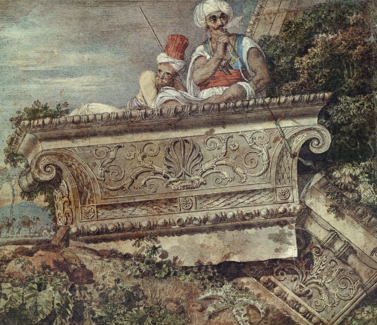 Ruinene av tempelet til Apollo Didymaeus, 1765 (wc, kroppsfarge, penn og blekk på papir) av William Pars