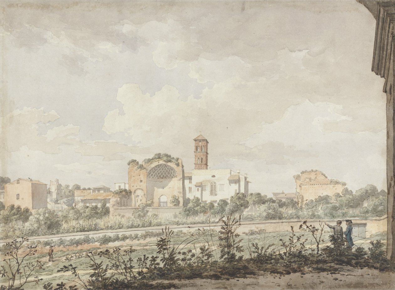 Temple of Venus and Roma, Roma, 1781 (wc med penn og brunt blekk over blyant på papir) av William Pars
