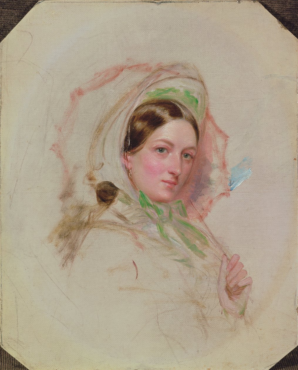 Dame med parasoll (studie for Derby Day) av William Powell Frith