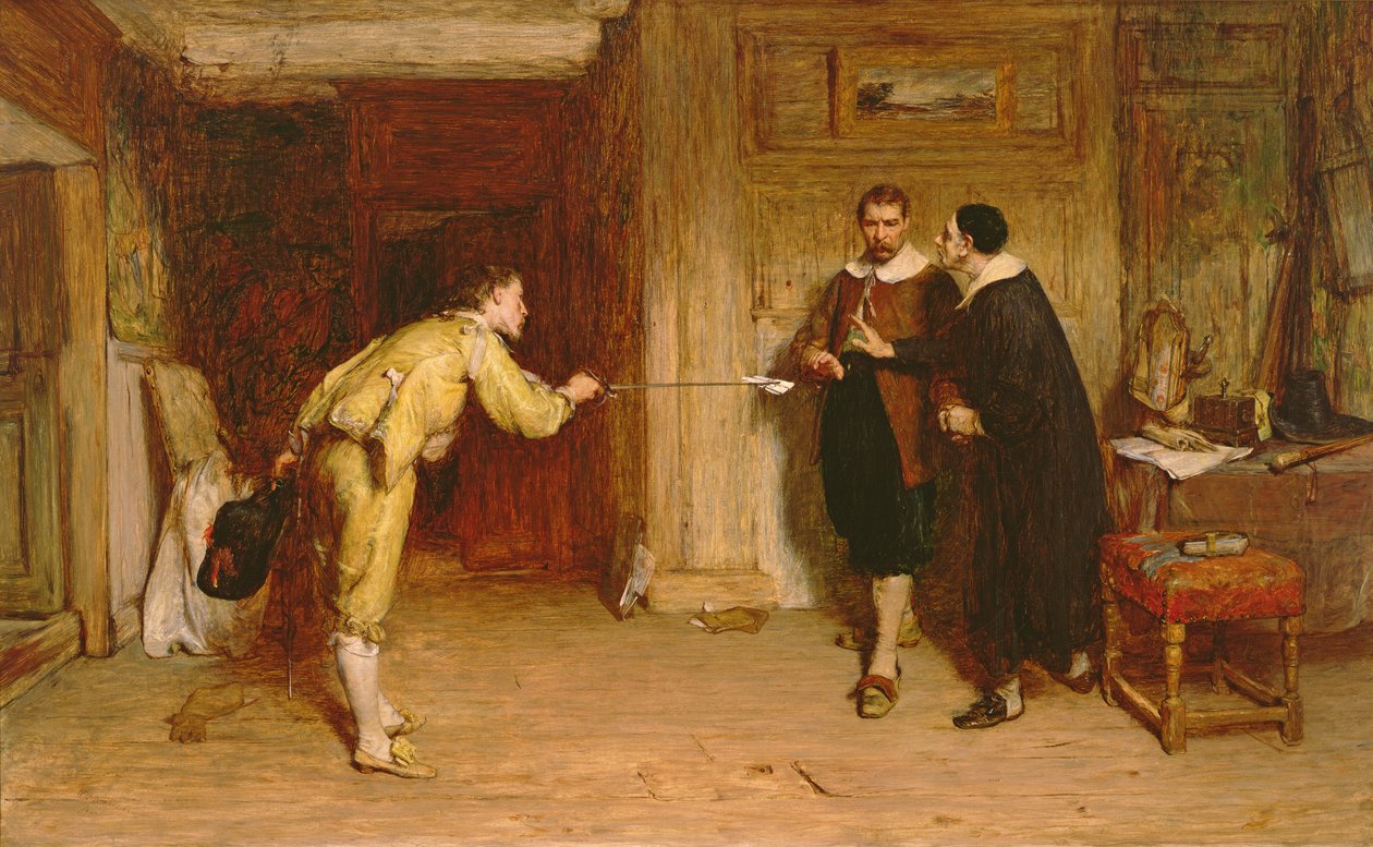 Utfordringen: En puritanernes kamp mellom ære og samvittighet, 1864 av William Quiller Orchardson