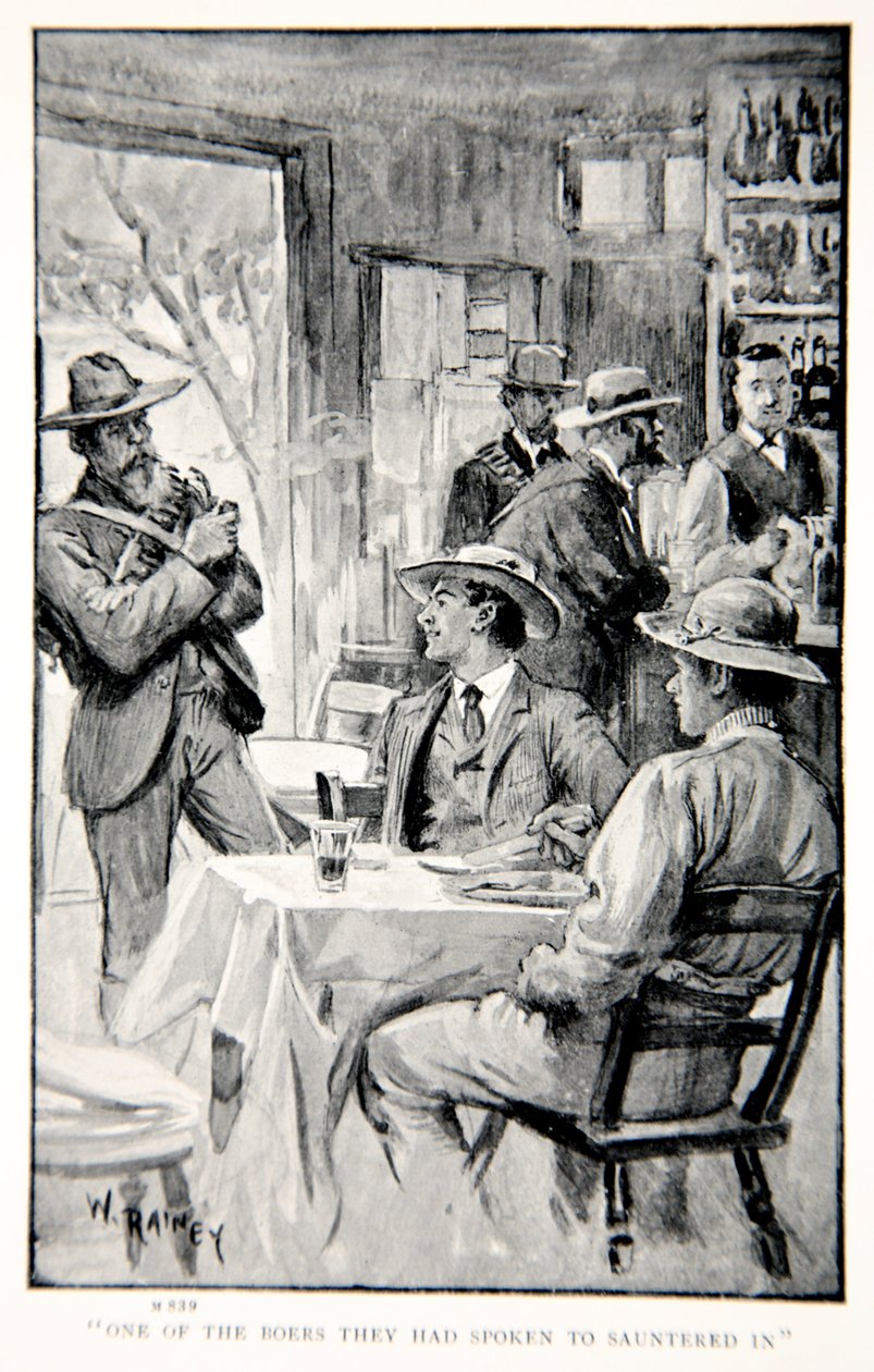 En av boerne de hadde snakket med slentret inn, en illustrasjon fra 'With Roberts to Pretoria: A Tale of the South African War' av GA Henty, pub. London, 1902 av William Rainey