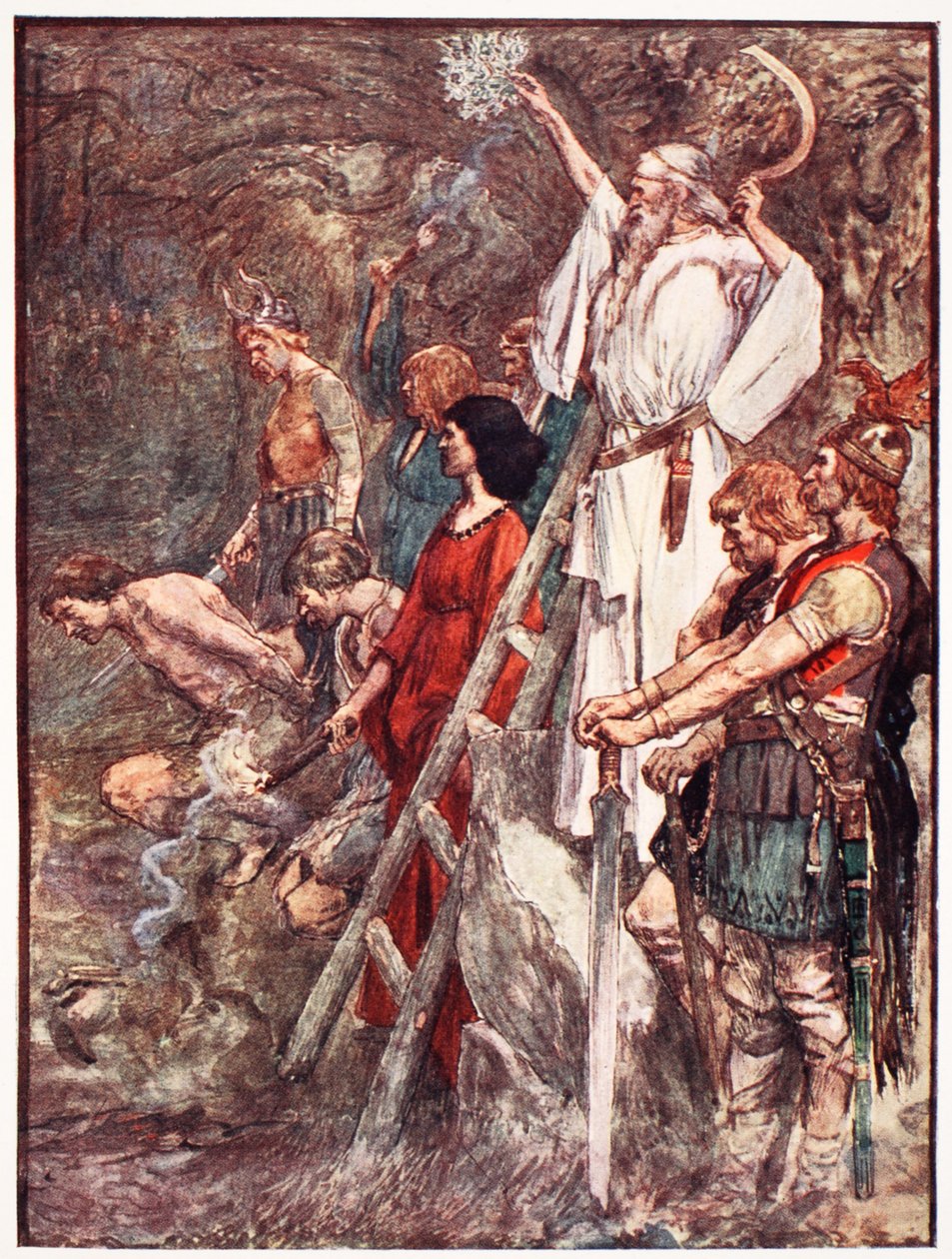 'There Under the Oak Trees they would Gather', illustrasjon fra 'The Story of France' av Mary Macgregor, 1920 av William Rainey