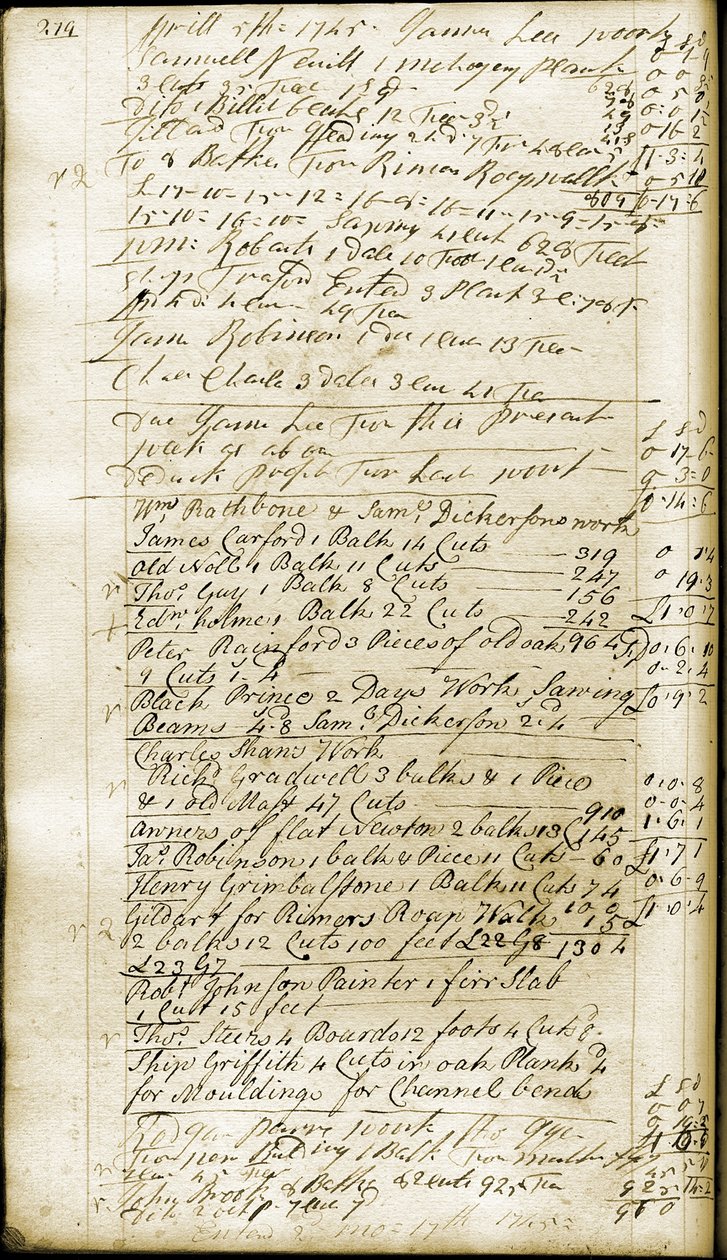 Side 279, fra Rathbones notatbok, 1742 (blekk på papir) av William Rathbone II