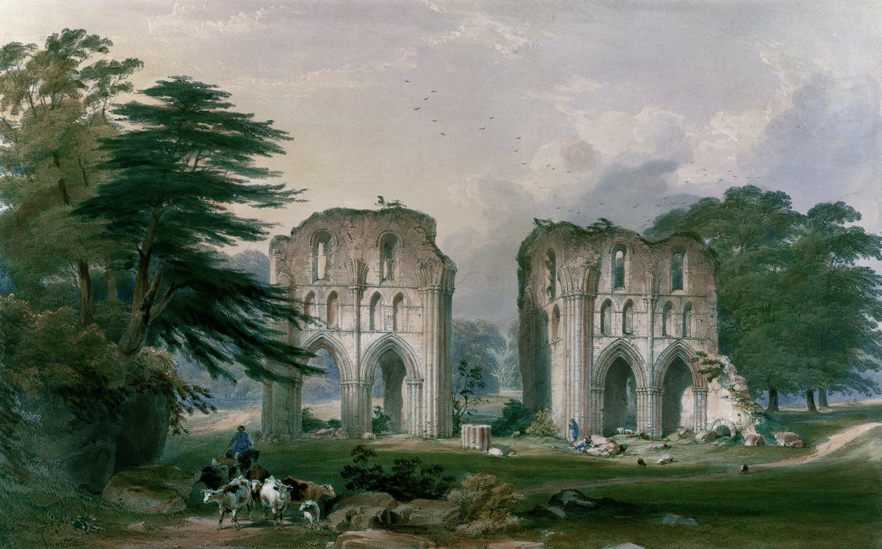 Roche Abbey, utsikt fra vest, fra 