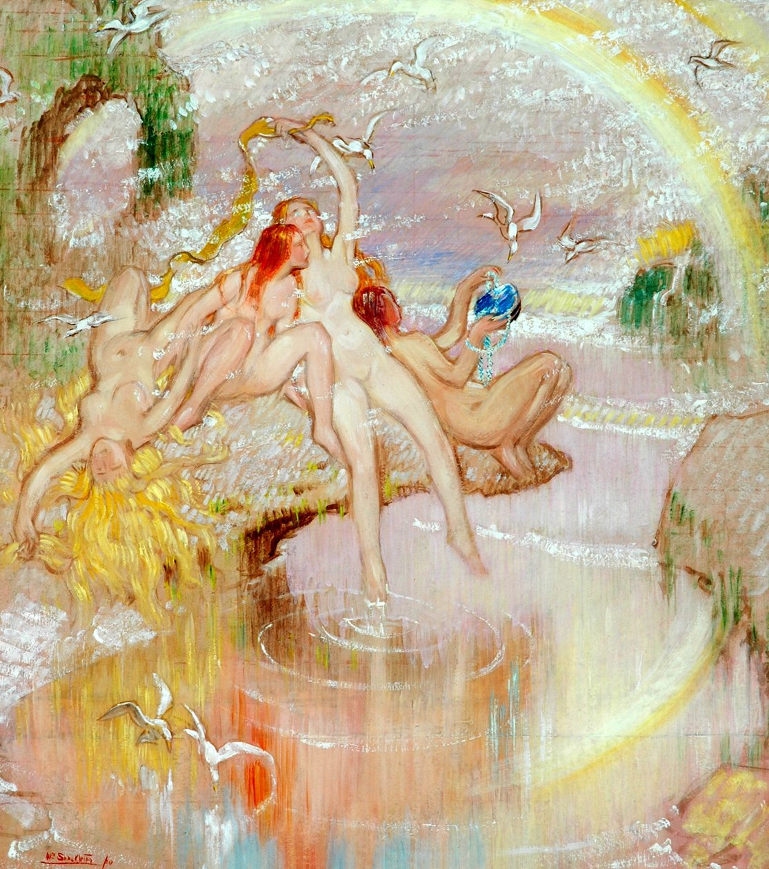 Romantisk idyll, 1920 (olje på papir) av William Shackleton