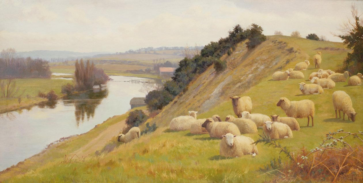 Et beite ved elven med sauer av William Sidney Cooper