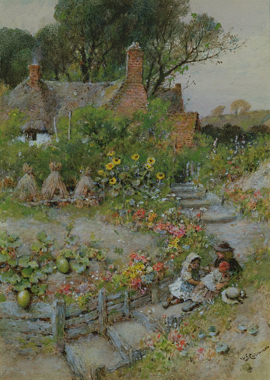 Cottage Garden om sommeren (akvarell) av William Stephen Coleman