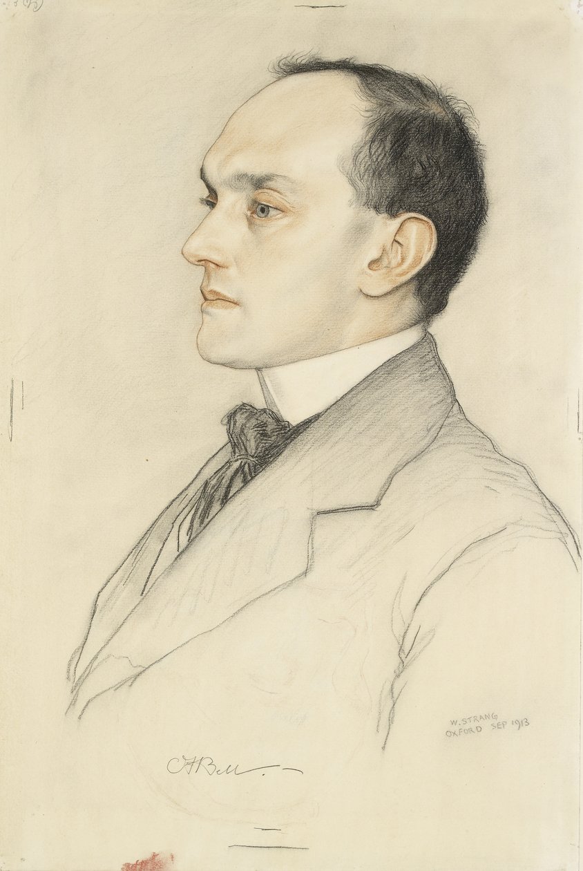 Portrett av Charles Francis Bell, 1913 (fargede fargestifter på en blek okerfarge) av William Strang