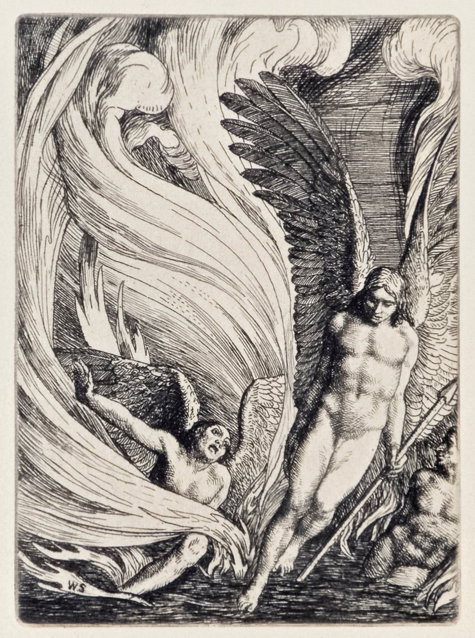 Satan Rising from the Burning Lake from Paradise Lost av John Milton (1608-1674) en serie på 12 illustrasjoner etset av William Strang (1859-1921) av William Strang