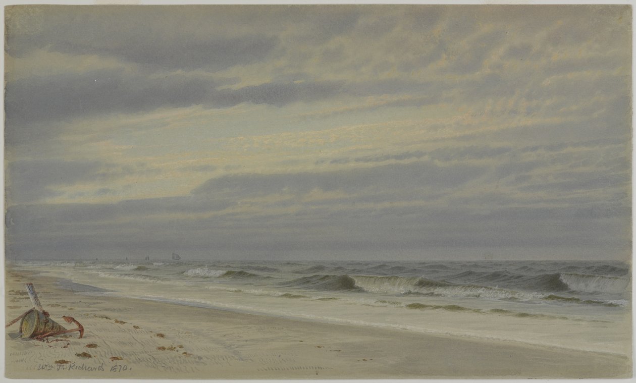 Strandscene med fat og anker, 1870 (wc på papir) av William Trost Richards